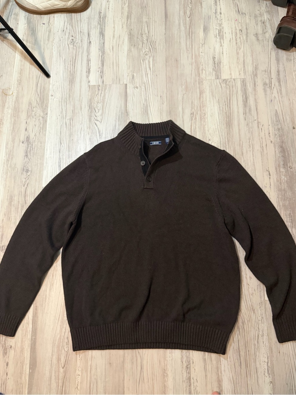 Men's Izod Dark Brown Zip-Neck Sweater Pullover Golf